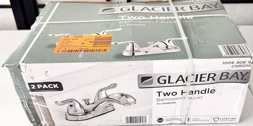 Glacier Bay Constructor Chrome 4 in. Double-Handle Low-Arc Faucet 2-Pack NEW