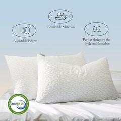 Memory Foam Pillows for Sleeping Adjustable Bamboo Blend Queen Size 18X28 in