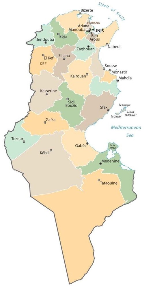 Tunisia Governate Province Map GLOSSY POSTER PICTURE PHOTO PRINT BANNER 13915