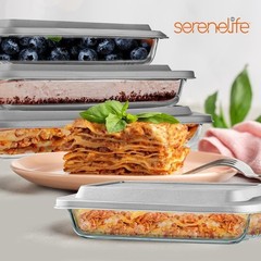 Serenelife 4 Sets of High Borosilicate Rectangular Glass Bakeware Set w/ PE Lid