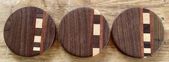 Handmade Walnut Coaster Set of 3 | Rosewood & Maple Inlay | Solid Hardwood