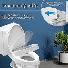 Raised Elongated Toilet Seat 18.5 for Seniors – Soft Close – Sturdy