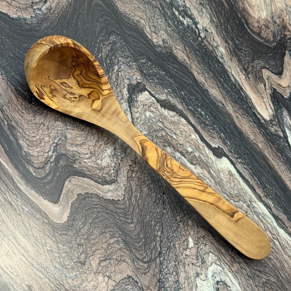 14″ Olive Wood Ladle Handmade in Tunisia, Gorgeous Unique Wood Characteristics