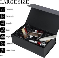 Black Gift Box with Magnetic Lid 13.8×8.3×4.4 in Collapsible Storage Box 1 Pack