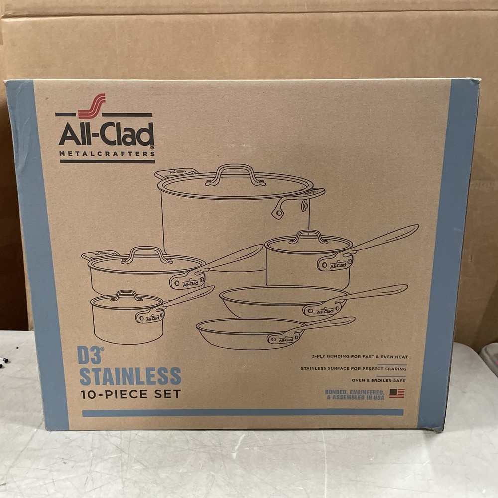 NEW All-Clad D3 10-Piece Stainless Steel Cookware Set 3-Ply Induction Oven Safe