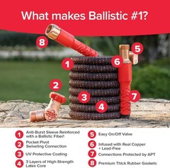 Pocket Hose Ballistic 50 FT Expandable Garden Hose w/Pocket Pivot Swivel Connect
