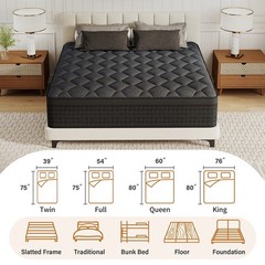 12″14″ Gel Memory Foam Mattress Pocket Spring Twin Full Queen King Size In A Box