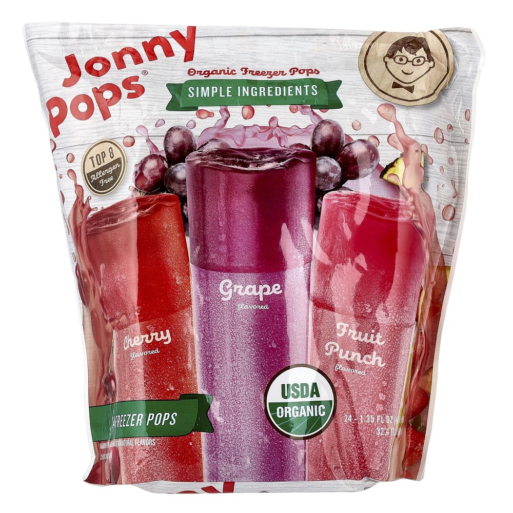 Organic Freezer Pops, Cherry, Grape, Fruit Punch , 24 Count, 1.35 fl oz (40 ml)