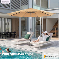 9FT Outdoor Patio Umbrella Market Table Polyester Fabric Canopy with Push Button
