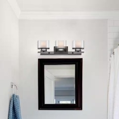 Fusion 24.25 in. 3-Light Biscayne Bronze Mid-century Vanity Light with Clear and