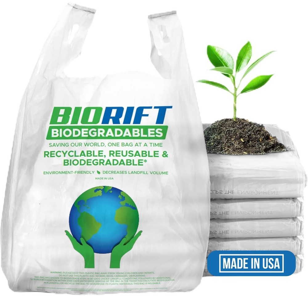 Biorift 1000ct Large T-Shirt Bags | Durable Grocery Shopping Bags | Made in USA