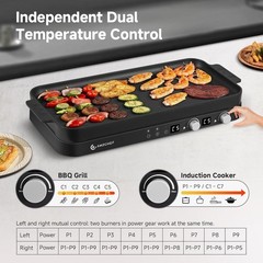 Double Induction Cooktop with Removable Griddle Pan Non-stick, 1800W 2 burner…