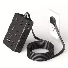 10-in-1 Multi Outlet Wall Mountable 5ft USB Surge Protector Power Strip Black