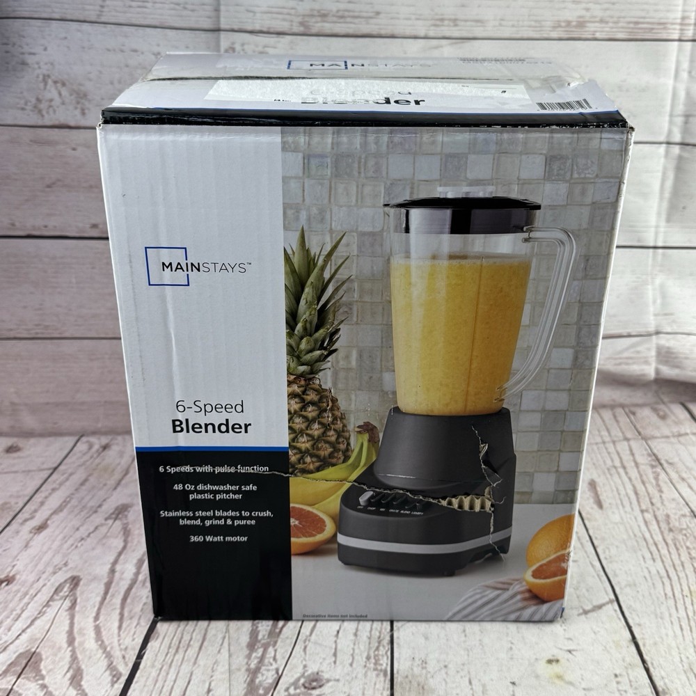 Mainstays 6-Speed Blender 48oz Glass Jar 1.5L 500W Black Countertop Open Box