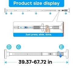ZipGlo Tension Curtain Rod，40-67.7IN(3.33-5.64Ft) One-Click Fast Extension Rod E