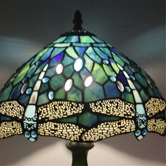 Dragonfly Style Tiffany Table Lamp Stained Glass Desk Light for Home Decor H 18″