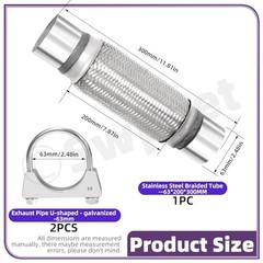 Swpeet 3Pcs 2.5 x 7.9 Inches Exhaust Flex Pipe with 2.5 Inches 2.5″X8″/12″