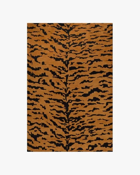 Nordic Knots Tiger Rust Black Rug New Zealand Wool Hand-Loomed Plush Print Rug