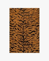 Nordic Knots Tiger Rust Black Rug New Zealand Wool Hand-Loomed Plush Print Rug