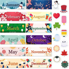 24 Pcs Holiday 12 Months of The Year Headers Monthly Headliners Set with 12 C…