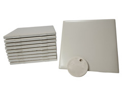 Beige Ceramic Tile 4.25 in Almond Bone Matte Subway Square Mid Century Modern