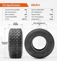 Set Of 4 15×6.00-6 20×8.00-8 Lawn Mower Tires Heavy Duty 4Ply Tubeless Replace