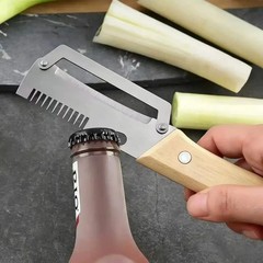 2 PCS 3-in-1 Multifunctional Vegetable Peeler with Wooden Handle,Julienne Slicer