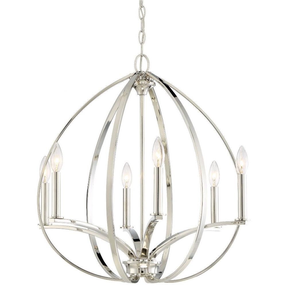 Chandelier 6 Light Polished Nickel in Transitional Style – 24.25 inches tall by