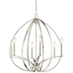 Chandelier 6 Light Polished Nickel in Transitional Style – 24.25 inches tall by