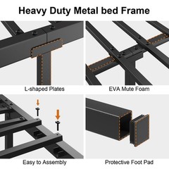 Full/Queen/King Metal Bed Frame with Storage Headboard and Charging Station