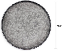 Galvanized Metal Tray Round Decorative Corrugated Edge Small 9.8in Vintage