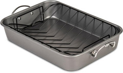 Roasting Pan Nonstick 11X15 – Heavy Duty Metal Bakeware Dish with Rack – Large O
