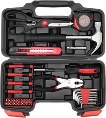 Portable 39pcs Red Basic Tool Set Household Mechanics Tool Kit with Carry Box