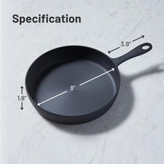 Flambo 8 Inch Smooth Cast Iron Skillet – Naturally Non-Stick, Pre-Seasoned Fr…