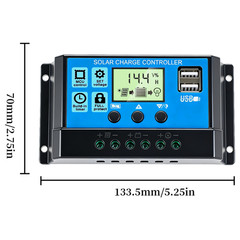 10A 12V/24V Solar Panel Battery Charge Controller LCD Auto Regulator Two USB US