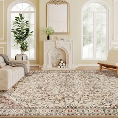 4×6 ft Classic Floral Machine Washable Area Rug, Non-Slip Brown Indoor Rug