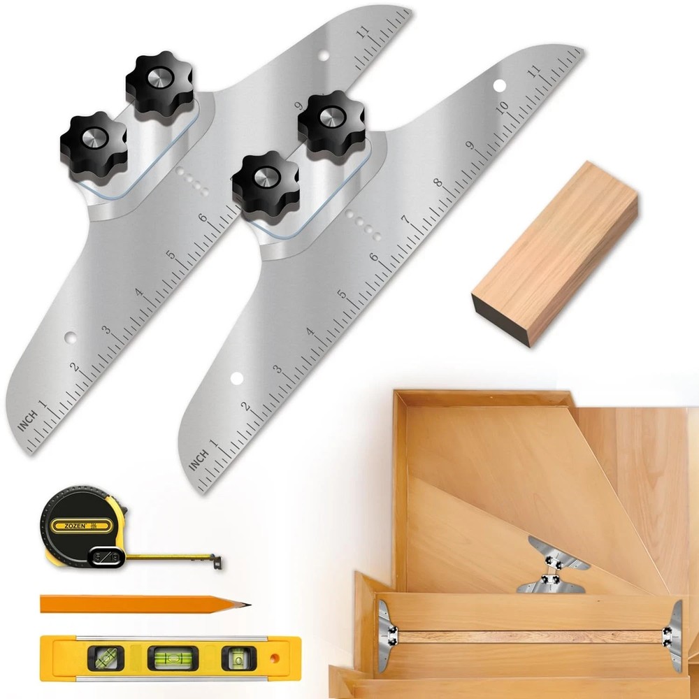 Stair Tread Template Tool, Stair Measuring Tool, Tread Jig Set – with Level &…