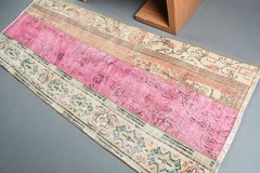 Turkish Vintage Rug 3×7,3 ft (91×223 cm), Pink Floral Rug