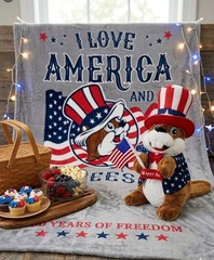 4 of July Buc-Ees 250 Years Of Freedom Blanket & Plush Set 50″x70″ Patriotic Des