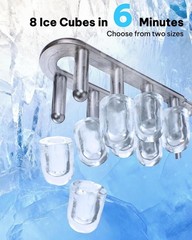 Compact Countertop Ice Maker: 8 Cubes/6 Min, 26.5 lbs Capacity, Portable & Clean
