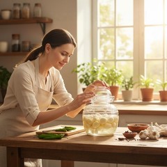1.5L Glass Jar with Lid Fermentation Jar, Traditional Fermenting Kit Crock with