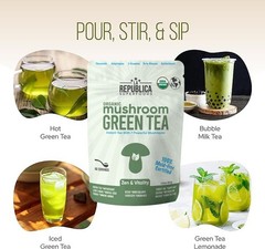 La Republica USDA Organic Mushroom GREEN TEA (Full-Fruiting Bodies) 70 Servings