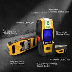 PREXISO 2-in-1 Stud Finders Rechargeable Multi Surface Cross Line Laser Scanners