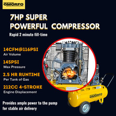 OMORFO 13 Gallon GAS POWERED Air Compressor, 7HP, 10CFM@145PSI or 14CFM@116PSI