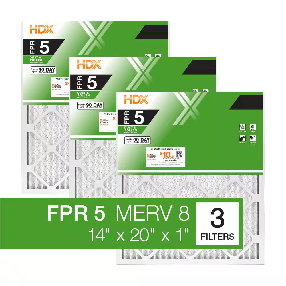 (3-Pack) 14x20x1 Air Filter Pleated MERV 8 Furnace HVAC Filtro de aire Plisado