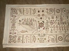 Lg Aarong Embroidered Tapestry Folk Art Bangladesh Pictorial Tapestry 31″ x 78″