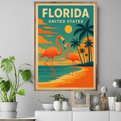 FLORIDA Retro Poster USA Wall Art Vintage Landscape Print Canvas Home Decor