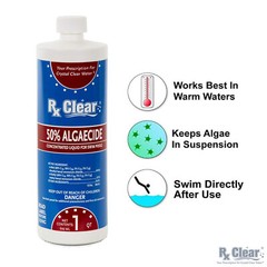 Rx Clear Algaecide 50 Plus Prevents Algae Swimming Pool Chemical – 32 oz Bottles