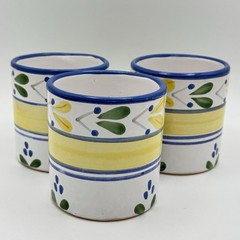 Pier 1 Solimar Mug Set 3 Hand Painted Tunisia Blue Yellow Mediterranean Floral