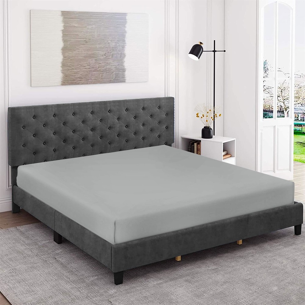 Easy Iron Silver Percale Cotton Single Double King Fitted Super Bed Sheet